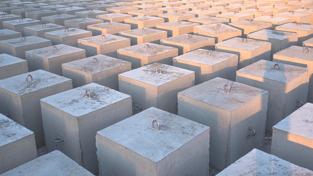 Antecedentes de muitos blocos de bóias de ancoragem de âncoras de concreto subaquáticas na área do estaleiro industrial