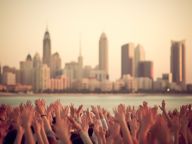Antecedentes del día de los derechos humanos con un grupo de personas levantando la mano
