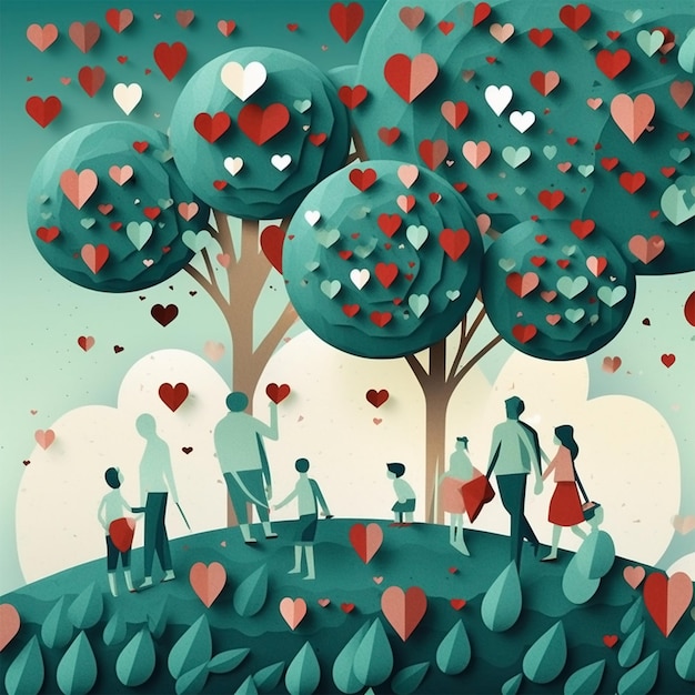 Antecedentes del Día Internacional de la Familia con árbol de amor y familia feliz AI generativa
