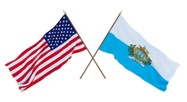 Antecedentes para diseñadores ilustradores Banderas del Día Nacional de la Independencia de los Estados Unidos de América EE. UU. y San Marino