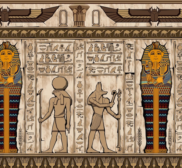 Antecedentes do antigo Egito Hieróglifo e símbolo egípcioCultura antiga cantar e símboloAnubis Ra T