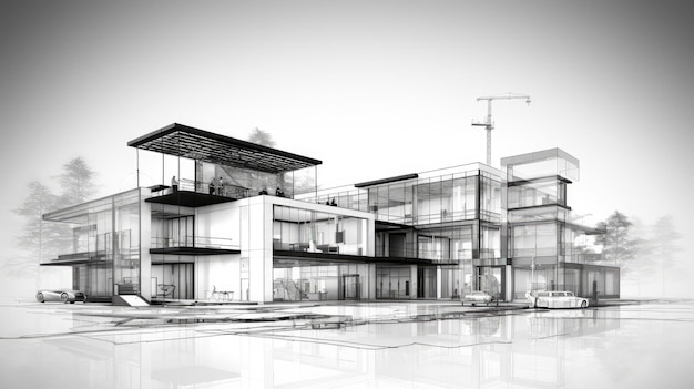 Antecedentes do projecto de arquitetura plano de piso com esboço de construção de projeto de edifício moderno altamente detalhado