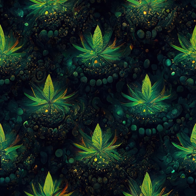 Antecedentes florales abstractos sin fisuras con hojas de cannabis Patrones sin fisuras 3D render Ai generado