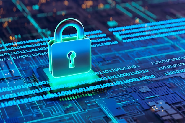 Antecedentes de la forma de bloqueo de los conceptos de ciberseguridad y privacidad representación 3d