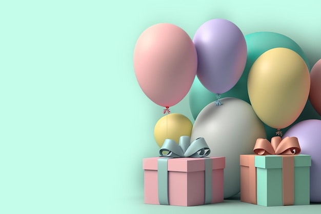 Antecedentes Globos de arcoíris pastel de cumpleaños en menta Blackground IA generativa