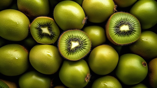 Antecedentes de kiwi fresco dispuestos juntos que representan el concepto de dieta saludable Vista superior Ai generativo