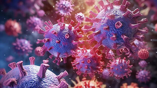 antecedentes médicos en 3D con células de virus abstractas IA generativa