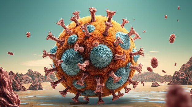 antecedentes médicos en 3D con células de virus abstractas IA generativa