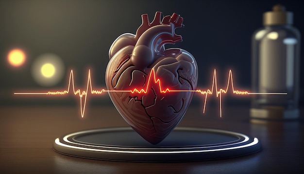 Antecedentes médicos abstractos con corazón realista y línea de vida IA generativa