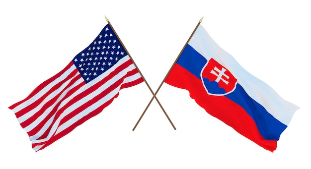 Antecedentes para designers ilustradores Bandeiras do Dia da Independência Nacional dos Estados Unidos da América EUA e Eslováquia