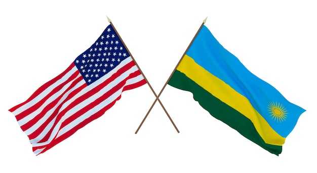 Antecedentes para designers ilustradores Bandeiras do Dia da Independência Nacional dos Estados Unidos da América EUA e Ruanda