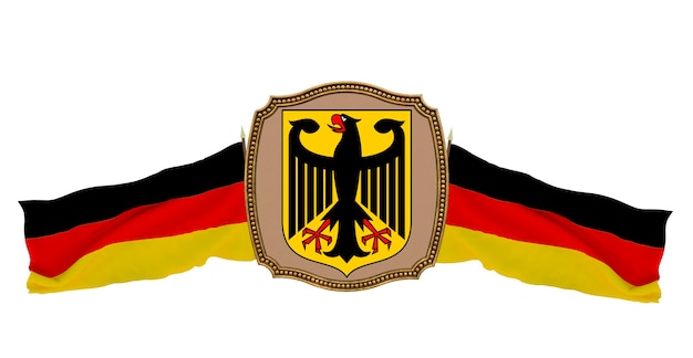 Antecedentes para editores e designers Ilustração 3D de feriado nacional Bandeira e o brasão de armas da Alemanha
