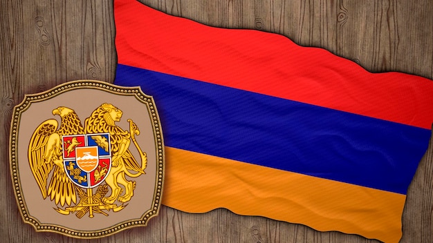 Antecedentes para editores e designers Ilustração 3D de feriado nacional Bandeira e o brasão de armas da Armênia