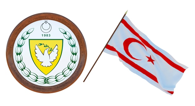 Antecedentes para editores e designers Ilustração 3D de feriado nacional Bandeira e o brasão de armas da República Turca de Chipre do Norte