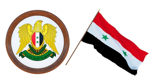 Antecedentes para editores e designers Ilustração 3D de feriado nacional Bandeira e o brasão de armas da Síria