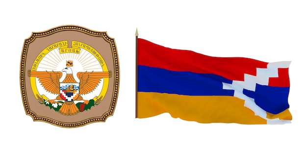 Antecedentes para editores e designers Ilustração 3D do feriado nacional Bandeira e o brasão de armas de Artsakh