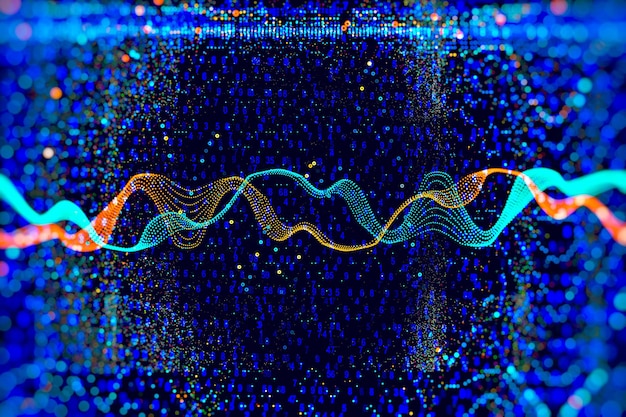 Antecedentes tecnológicos abstractos de ciencia de datos en colores vibrantes con ondas borrosas Banner de alta tecnología futurista