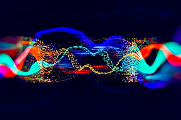 Antecedentes tecnológicos abstractos de ciencia de datos en colores vibrantes con ondas borrosas Banner de alta tecnología futurista