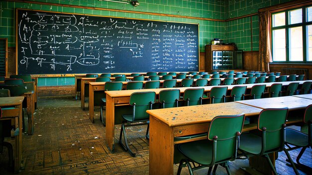 Foto antecipação da sala de aula um espaço educacional vazio pronto para a aprendizagem simbolizando potencial e conhecimento