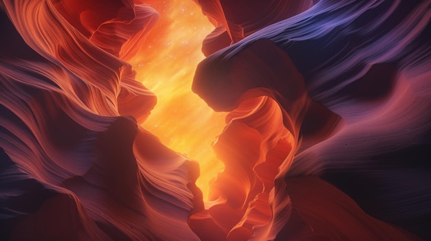 Antelope Canyon à noite com um céu estrelado Generative AI