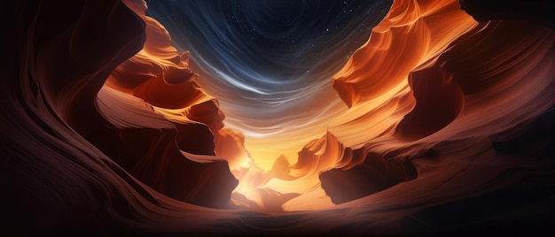 Antelope Canyon à noite com um céu estrelado Generative AI