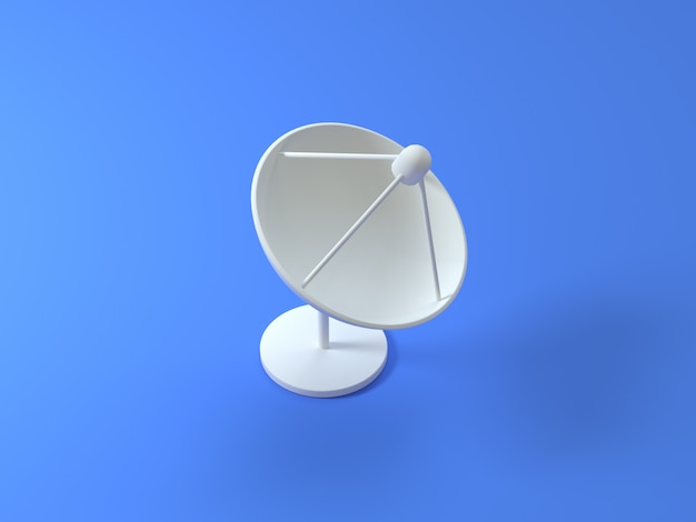 Antena blanca plato azul fondo 3D rendering