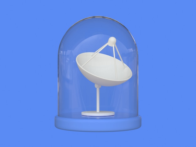 antena branca prato fundo azul renderização em 3d