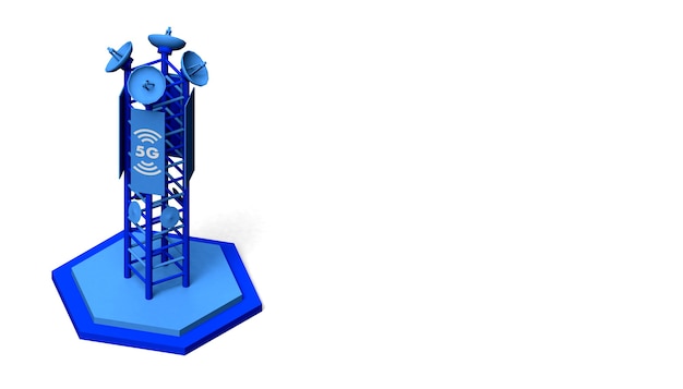 Antena de telecomunicações isolada. Ilustração 3D. Conceito de rede. 5G.