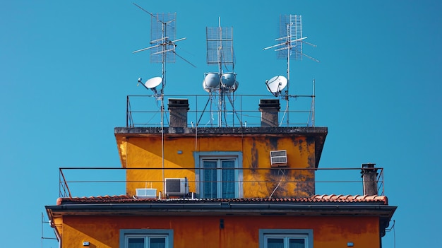 Antenas de televisão nos telhados ideia de comunicação