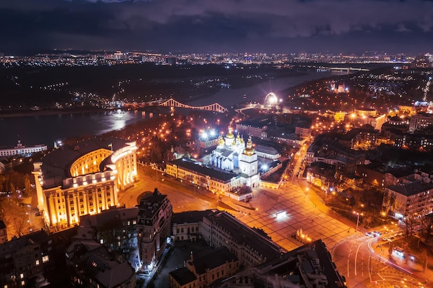 Antenne Nachtansicht Nacht Kiew