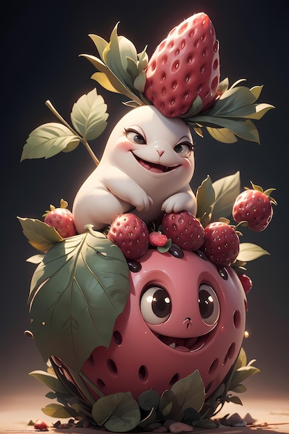 Anthropomorphe Erdbeeren mit einem Smiley-Gesicht auf einem hölzernen Hintergrund