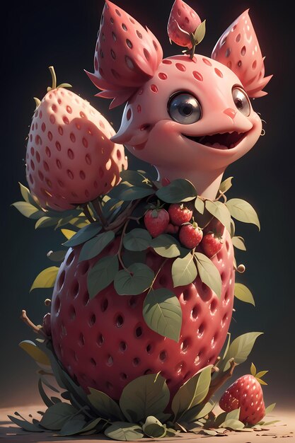 Anthropomorphe Erdbeeren mit einem Smiley-Gesicht auf einem hölzernen Hintergrund