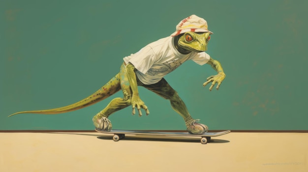 Anthropomorphe grüne Leguan-Skateboarding-Teenager-Ninja-Konzeptkunst