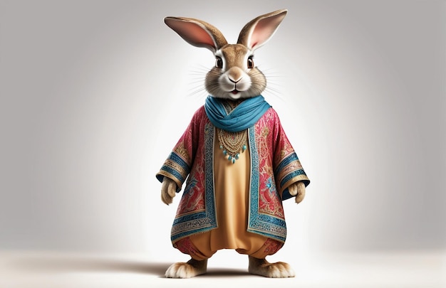 Foto anthropomorphe kaninchenfigur, isoliert auf dem hintergrund