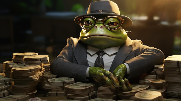 Foto anthropomorpher frosch-investor, digitale kunstillustration