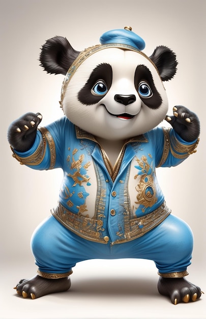 Foto anthropomorpher panda-charakter isoliert auf dem hintergrund