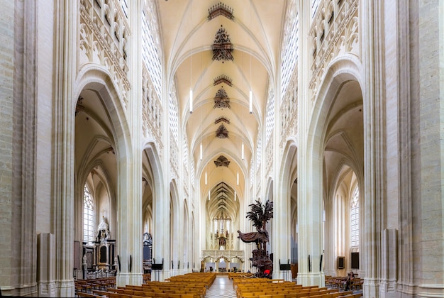 Antiga catedral igreja com bancos, europa