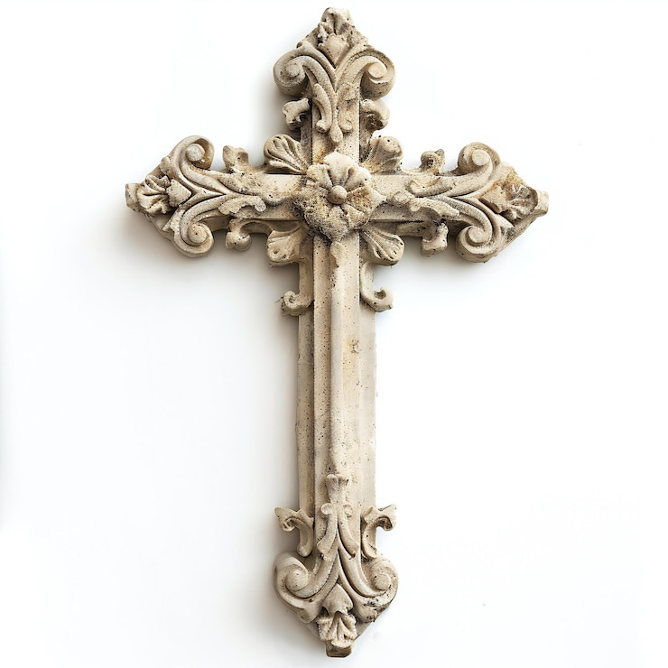 Foto antiga cruz de madeira sobre um fundo branco com espaço de cópia para o texto