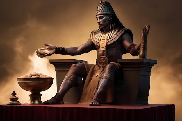 Antiga estátua do faraó egípcio Rede neural gerada por IA