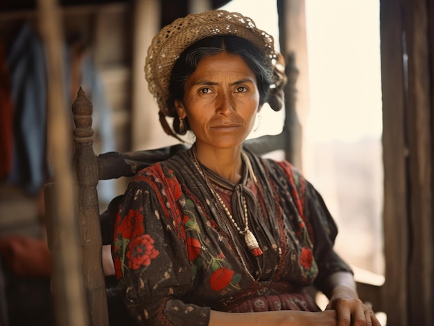 Antiga fotografia colorida de uma mulher mexicana do início do século XX