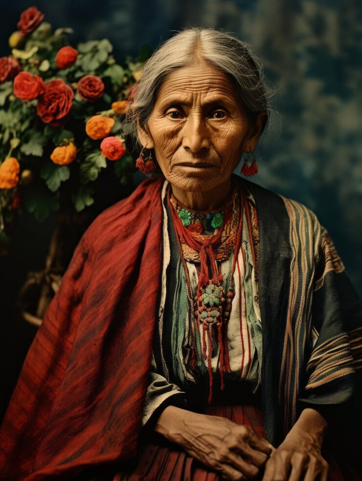 Foto antiga fotografia colorida de uma mulher mexicana do início do século xx