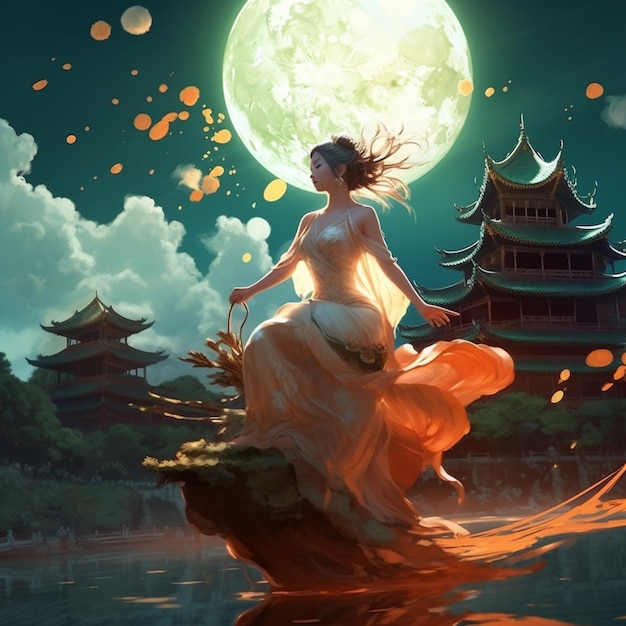 Antiga garota chinesa voando em direção à lua guang Ai gerou arte