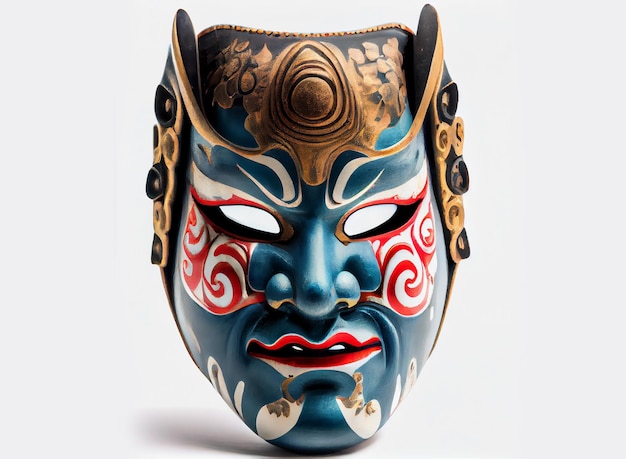 Antiga máscara teatral japonesa isolada no fundo branco