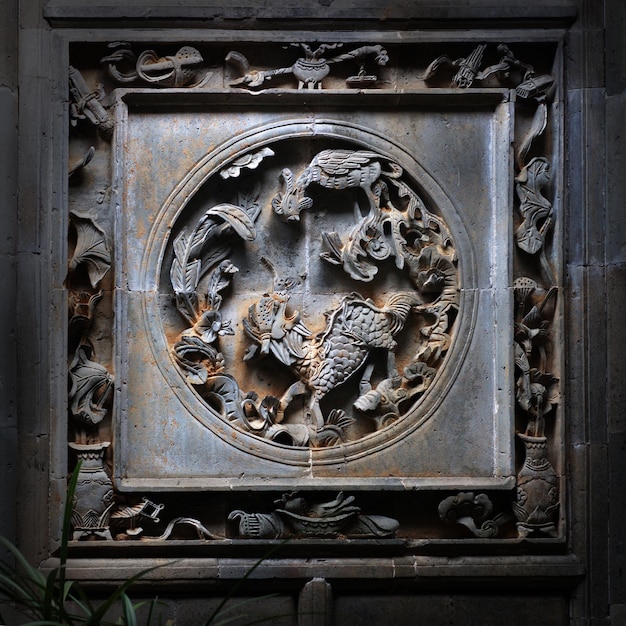 Foto antiga pedra chinesa escultura de casa decoração de parede