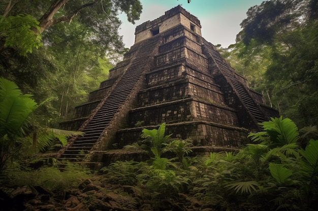 Antiga pirâmide asteca na selva