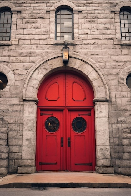 Foto antiga porta vermelha da catedral gótica generative ai