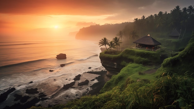 Antiga pura ulun danu bratan besakih ou famoso templo hindu e turista na ilha de bali ao nascer do sol