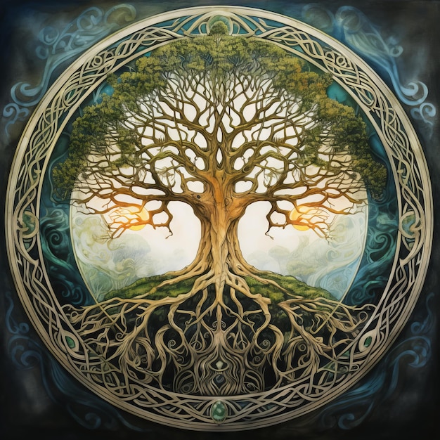 Foto antiga yggdrasil, a árvore nórdica da vida, trazida à vida através da ia generativa