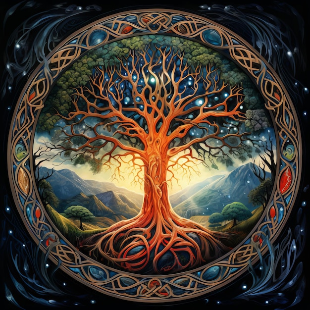 Antiga Yggdrasil, a árvore nórdica da vida, trazida à vida através da IA generativa