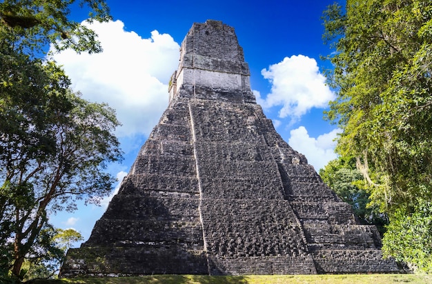 Antigas pirâmides maias de Tikal na Guatemala, uma grande atração turística